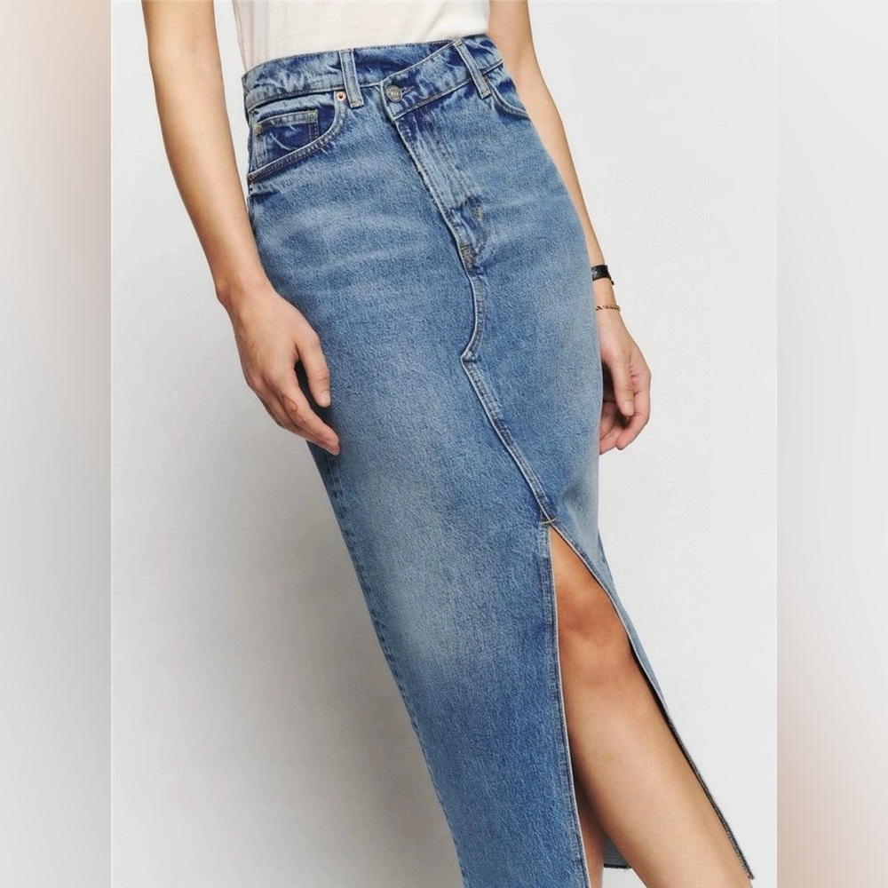 reformation Nila Long Denim Skirt